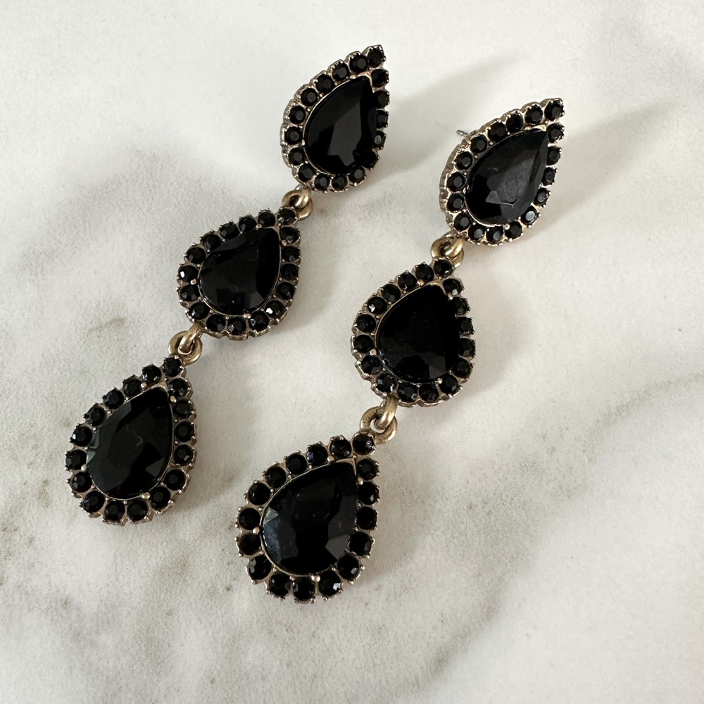 LOREN HOPE TRIPLE TEARDROP ONYX FACETED CRYSTAL